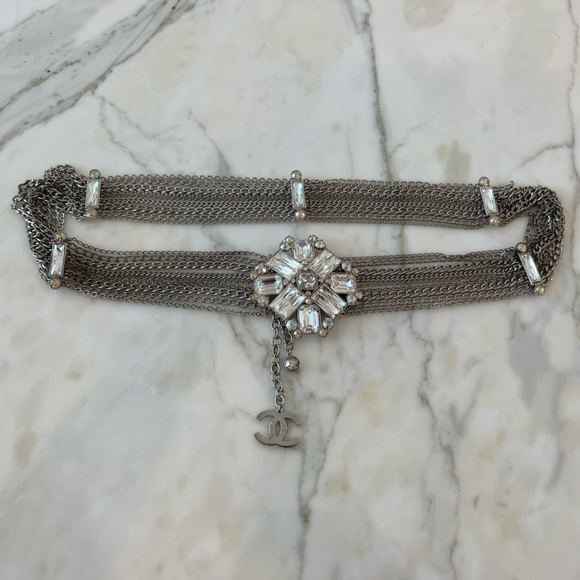 CHANEL SILVER TONE CHAIN CRYSTAL EMBELLISHED BELT NWOTS! - Picture 7 of 17
